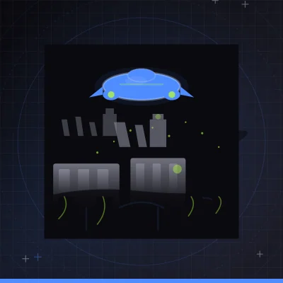 Final Fantasy 7 Revelation illustration showing an airship above a seamless world map with streaming terrain