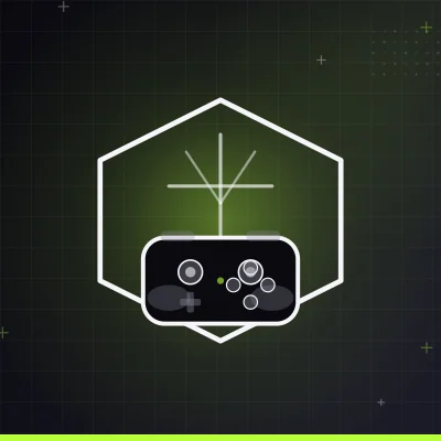 A controller on a cracked shield with a star, representing Mass Effect 5 and BioWare closure