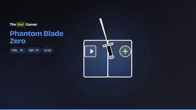 Sword on a dual-platform game case representing Phantom Blade Zero's PS5 and PC release with 8/10 score