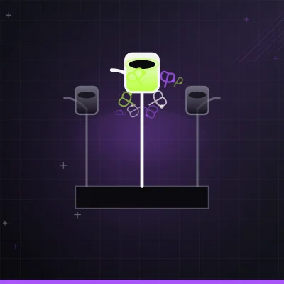Three microphones on a stage representing K/DA, True Damage, and Heartsteel, with the center K/DA microphone prominently lit…