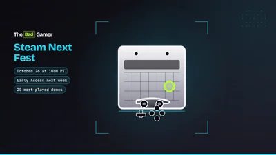 Calendar page with October 26 circled and a game controller on top representing Steam Next Fest top demos and Emberville…